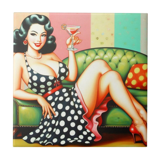 Vintage Drink Girl Tile (Front)