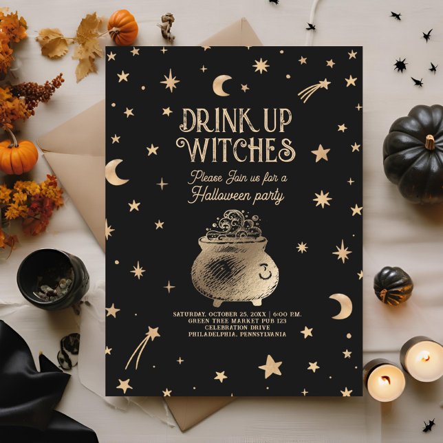 Vintage Drink Up Witches Celestial Halloween Party Invitation (Creator Uploaded)