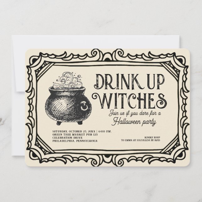 Vintage Drink Up Witches Halloween Party Invitation (Front)