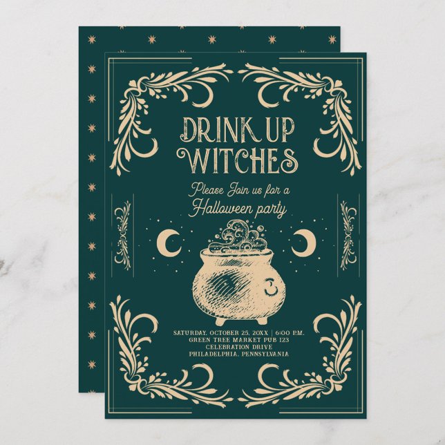 Vintage Drink Up Witches Halloween Party Invitation (Creator Uploaded)