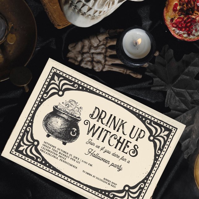 Vintage Drink Up Witches Halloween Party Invitation (Creator Uploaded)