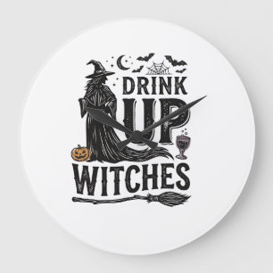 Vintage Drink Up Witches Halloween Shirt Design_1 Large Clock