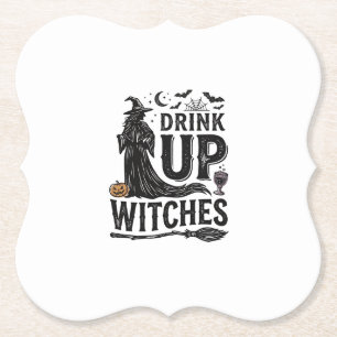 Vintage Drink Up Witches Halloween Shirt Design_1 Paper Coaster