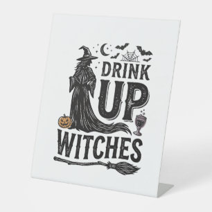 Vintage Drink Up Witches Halloween Shirt Design_1 Pedestal Sign