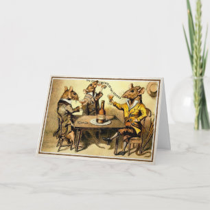 Vintage Drinking Rats Holiday Card