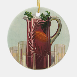 Vintage Drinks and Beverages, Pitcher of Sangria Ceramic Tree Decoration
