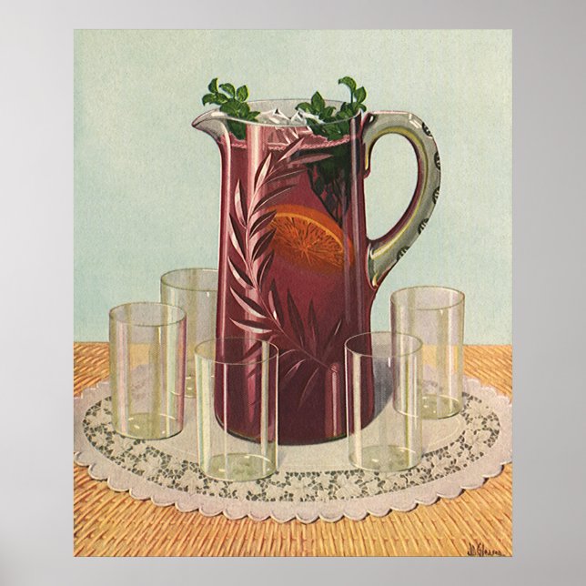 Vintage Drinks and Beverages, Pitcher of Sangria Poster (Front)