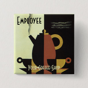 Vintage Drinks Beverages Coffee Pot with Cups 15 Cm Square Badge