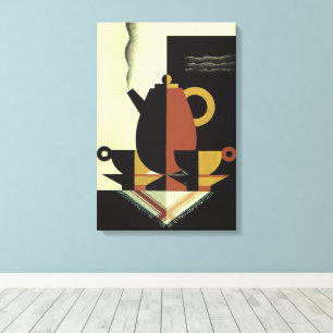 Vintage Drinks Beverages Coffee Pot with Cups Canvas Print