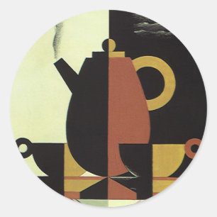 Vintage Drinks Beverages Coffee Pot with Cups Classic Round Sticker
