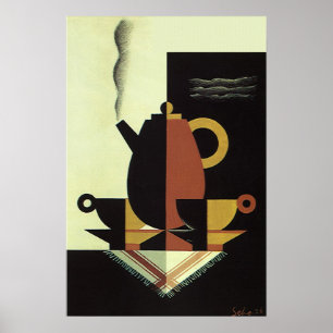 Vintage Drinks Beverages Coffee Pot with Cups Poster