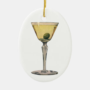 Vintage Drinks Beverages, Martini Olive Cocktail Ceramic Tree Decoration