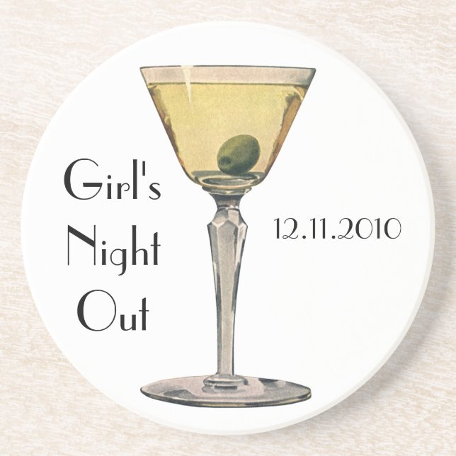 Vintage Drinks Beverages, Martini Olive Cocktail Coaster (Front)
