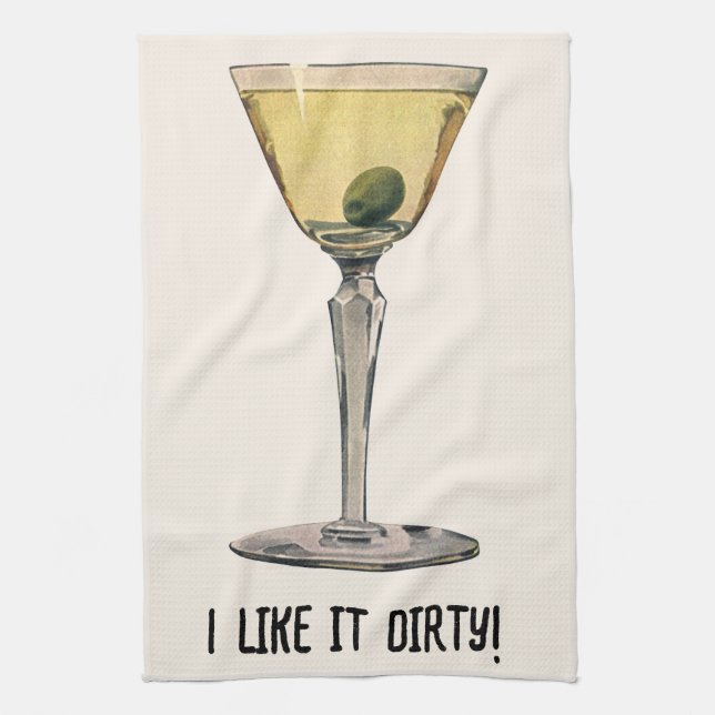 Vintage Drinks Beverages, Martini Olive Cocktail Tea Towel (Vertical)