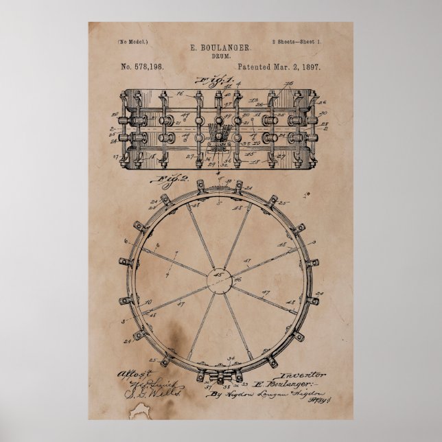 Vintage Drum Patent Poster (Front)