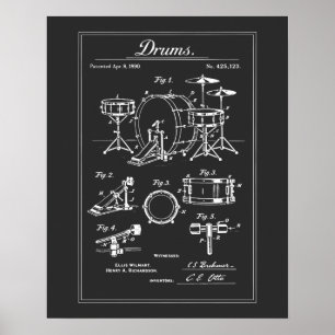Vintage Drum Set Blueprint Poster