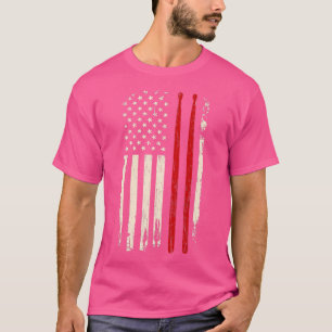 Vintage Drum Sticks American Flag Funny Drummer Gi T-Shirt