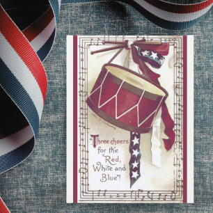 Vintage Drum with American Flag Patriotic Ribbon Postcard