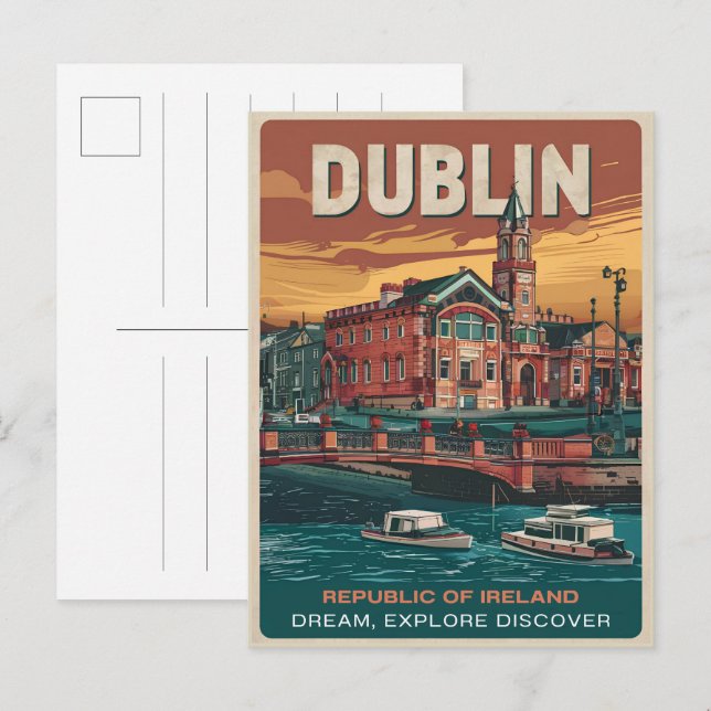 Vintage Dublin city, Ireland republic travel gifts Postcard (Front/Back)