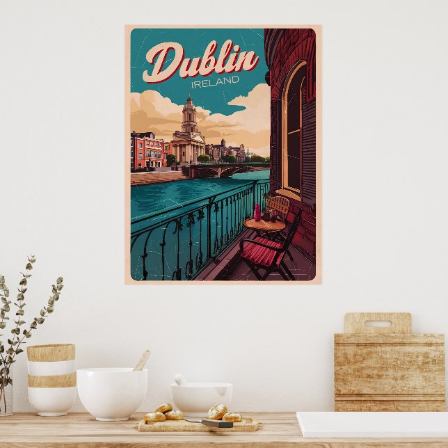 Vintage Dublin city, Ireland republic travel gifts Poster (Kitchen)