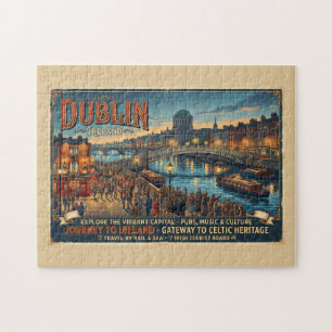 Vintage Dublin Ireland Travel Poster Jigsaw Puzzle