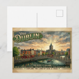 Vintage Dublin Travel Poster Postcard