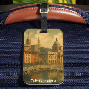Vintage Dublin Travel Retro Ireland City Artwork Luggage Tag