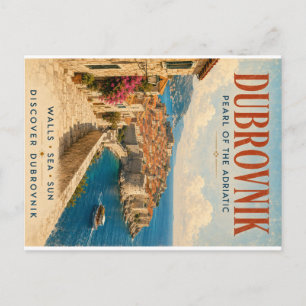 Vintage Dubrovnik Travel Poster Illustration, Pear Holiday Postcard
