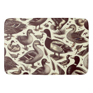 Vintage Duck and Goose Pattern Bath Mat