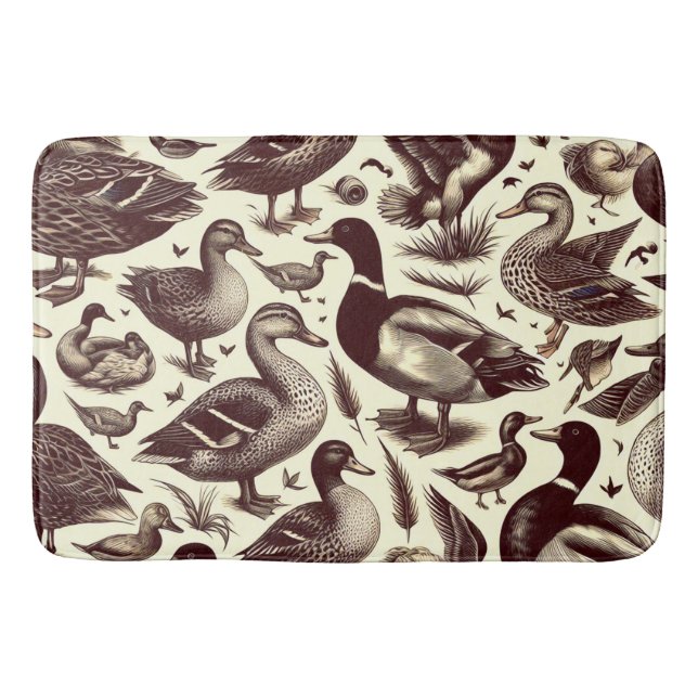 Vintage Duck and Goose Pattern Bath Mat (Front)