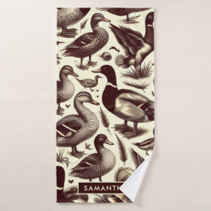 Vintage Duck and Goose Pattern Bath Towel