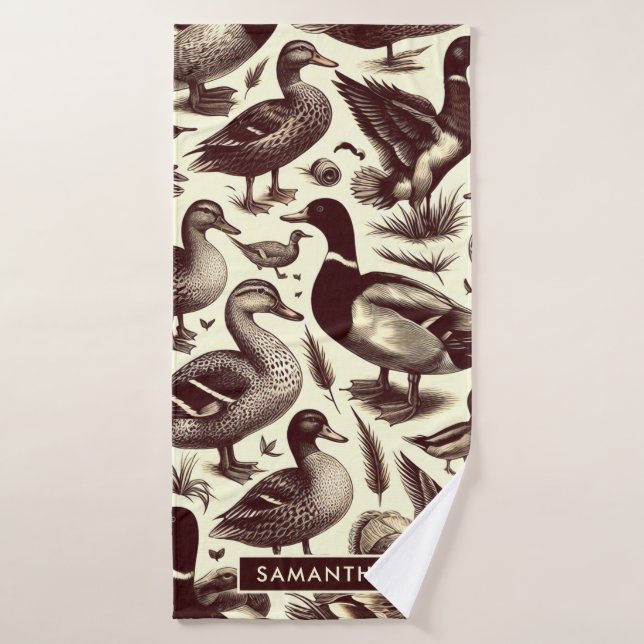 Vintage Duck and Goose Pattern Bath Towel (Bath Towel)
