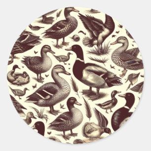 Vintage Duck and Goose Pattern Classic Round Sticker