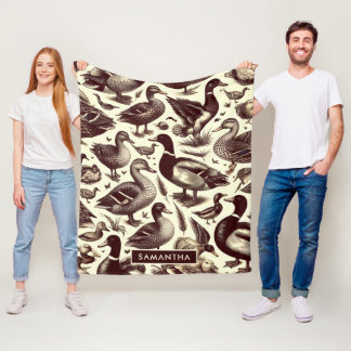 Vintage Duck and Goose Pattern Fleece Blanket