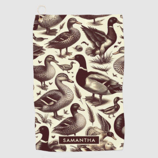 Vintage Duck and Goose Pattern Golf Towel