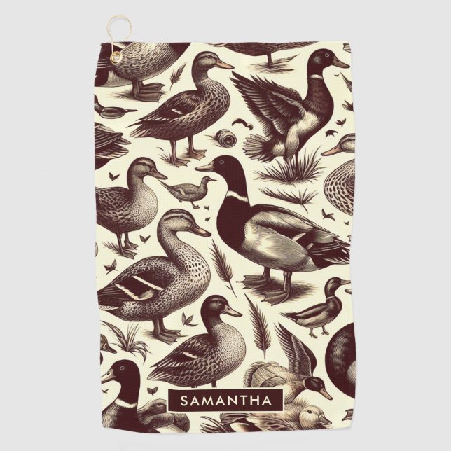 Vintage Duck and Goose Pattern Golf Towel (Front)