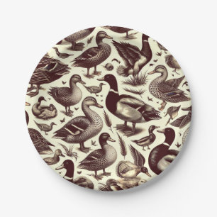 Vintage Duck and Goose Pattern Paper Plate