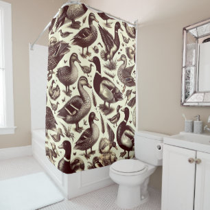 Vintage Duck and Goose Pattern Shower Curtain