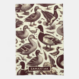 Vintage Duck and Goose Pattern Tea Towel