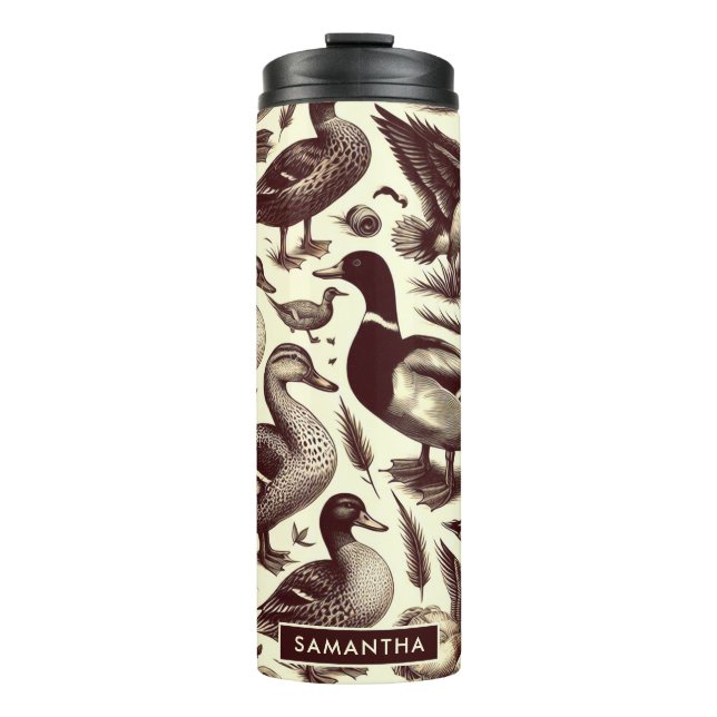 Vintage Duck and Goose Pattern Thermal Tumbler (Front)
