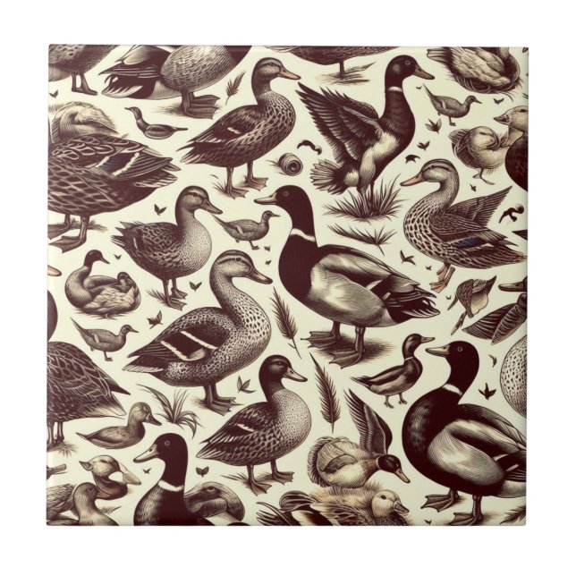 Vintage Duck and Goose Pattern Tile (Front)