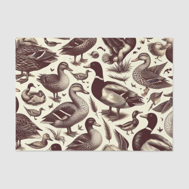 Vintage Duck and Goose Pattern Tissue Paper (Front)