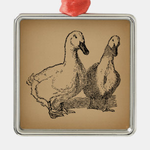 Vintage Duck Art Two Ducks Illustration Metal Tree Decoration