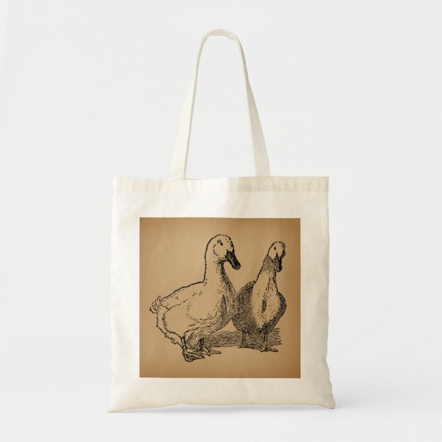 Vintage Duck Art Two Ducks Illustration Tote Bag (Front)