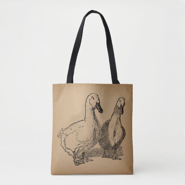 Vintage Duck Art Two Ducks Illustration Tote Bag (Front)