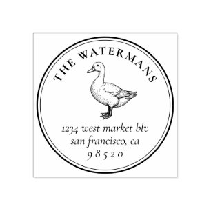 Vintage Duck Circular Family Name Return Address Rubber Stamp