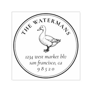 Vintage Duck Circular Family Name Return Address Self-inking Stamp