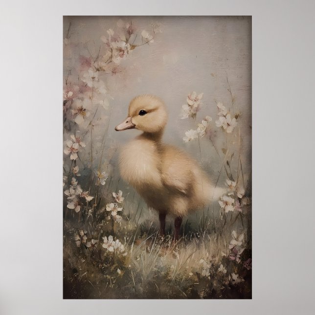 Vintage Duckling Printable Art, Spring Duck Poster (Front)