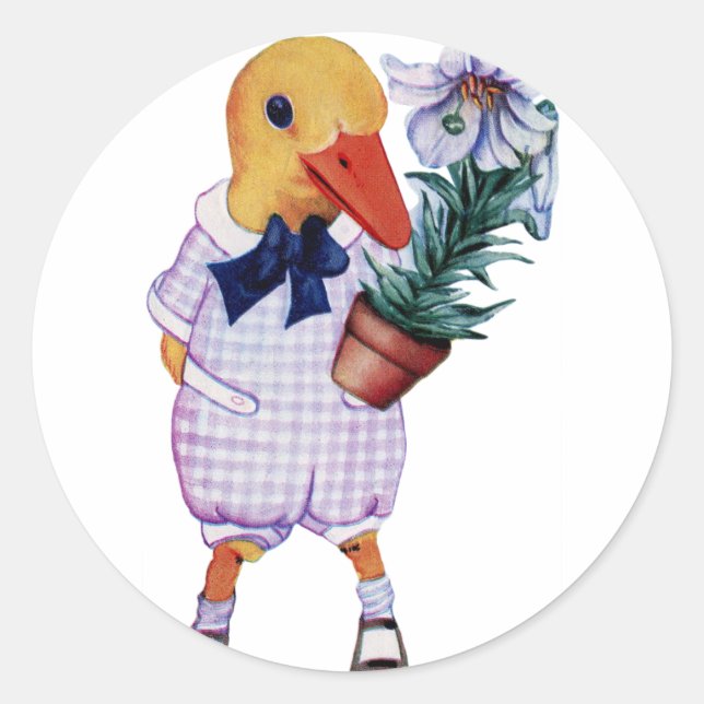 vintage duckling with flowers classic round sticker (Front)