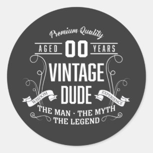 Vintage Dude Custom Age Classic Round Sticker
